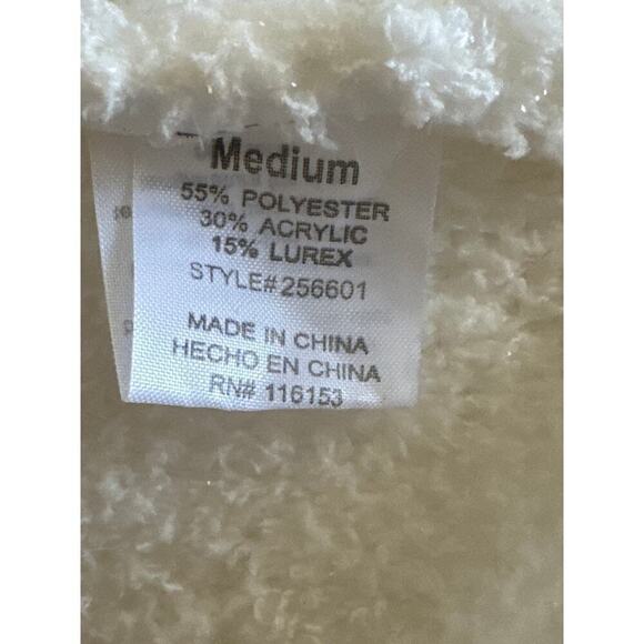 POOF Merry Christmas Sequin Elf Fuzzy Sweater White Women's Medium NWT - Picture 4 of 6